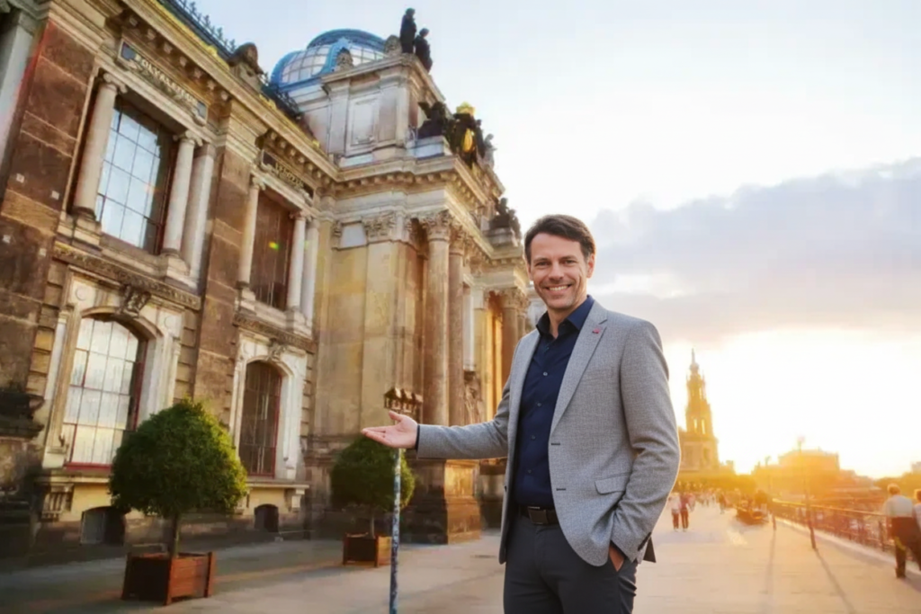 Immobilienmakler Lars Beckmann steht in Dresden