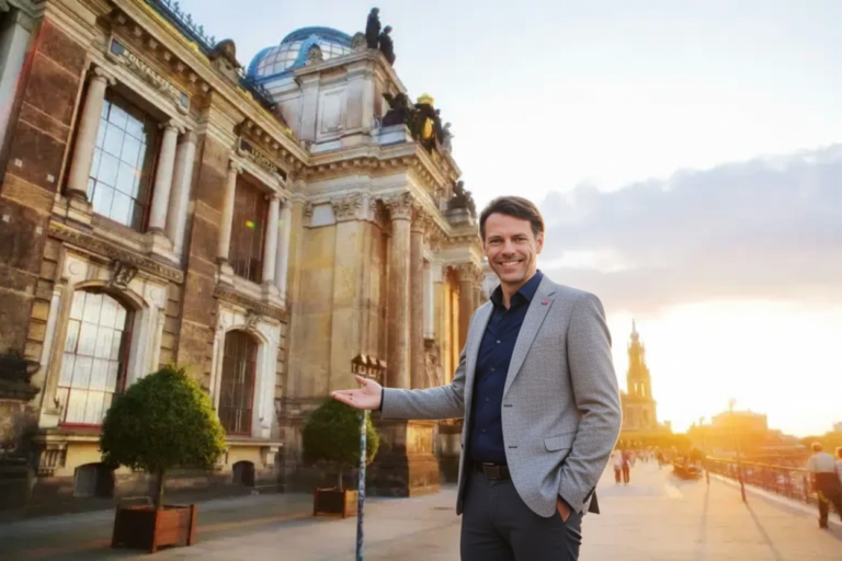 Immobilienmakler Lars Beckmann steht in Dresden